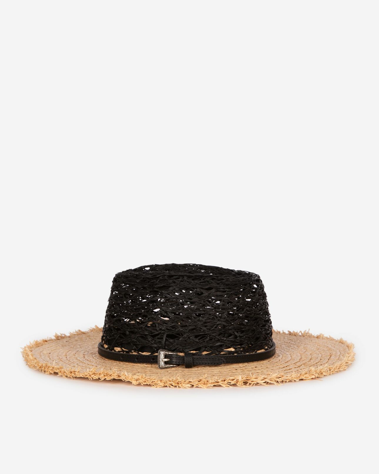 The Kooples FEMME BLACK - CREAM chapeau en raphia noir et beige