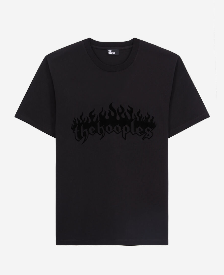 camiseta negra con flocado kooples on fire terciopelo para hombre