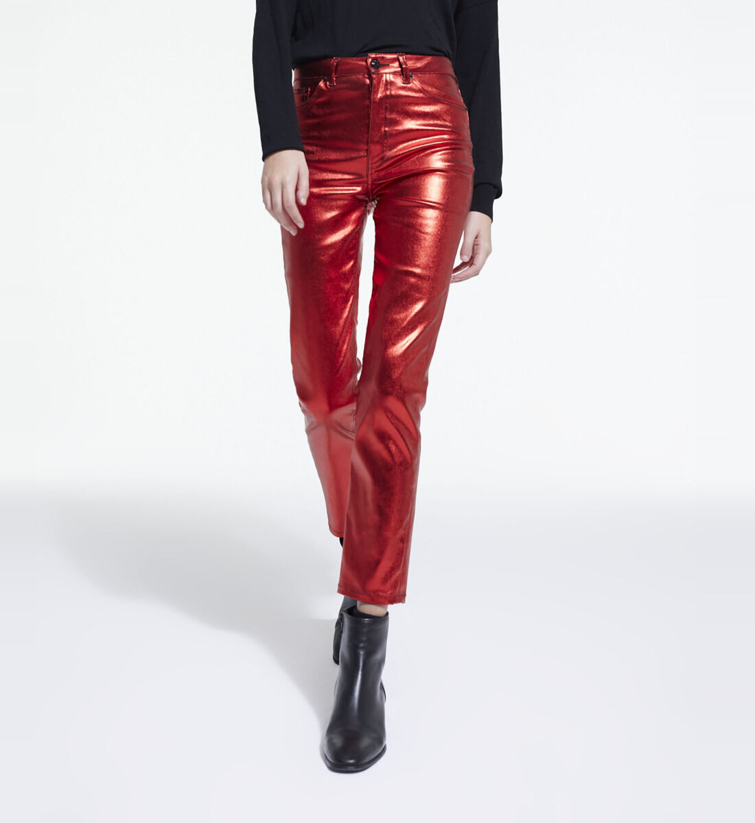 Red cheap metallic jeans