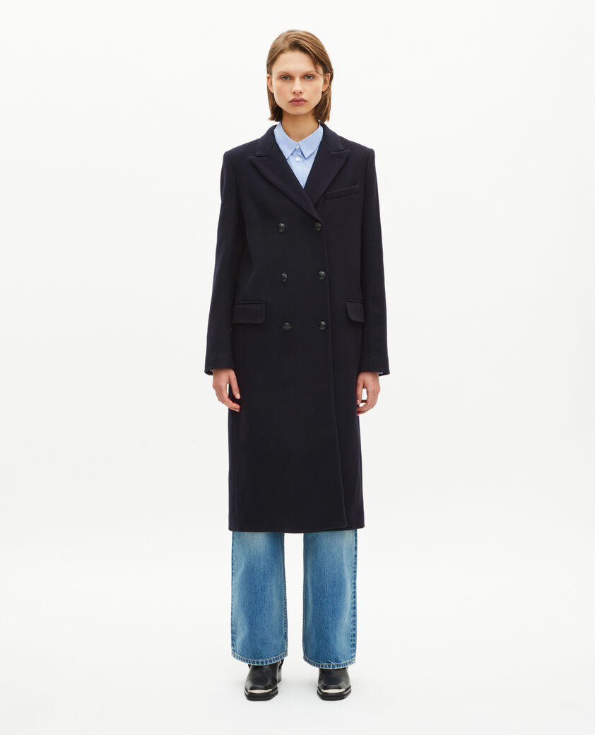 The Kooples WOMEN NAVY long double-breasted coat in navy wool