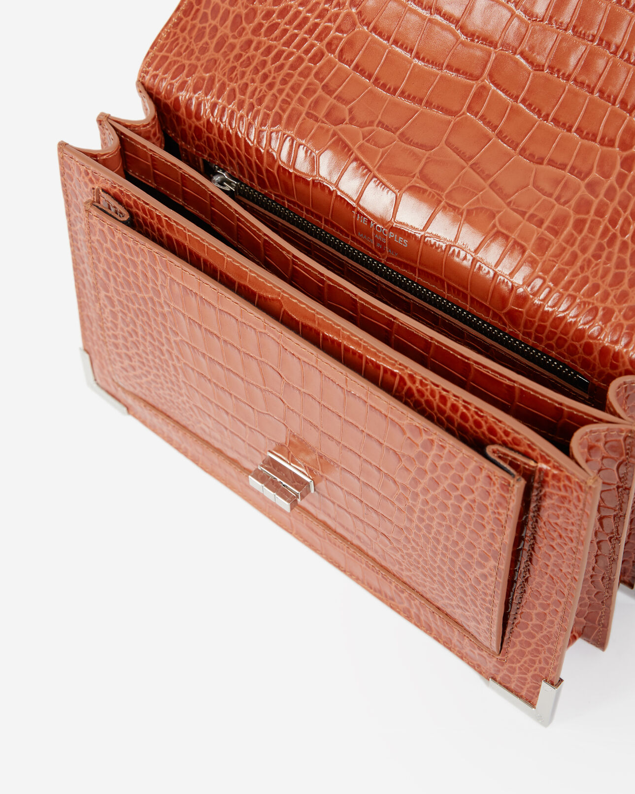 The Kooples WOMEN RED / ORANGE emily medium red croc-print bag in leather