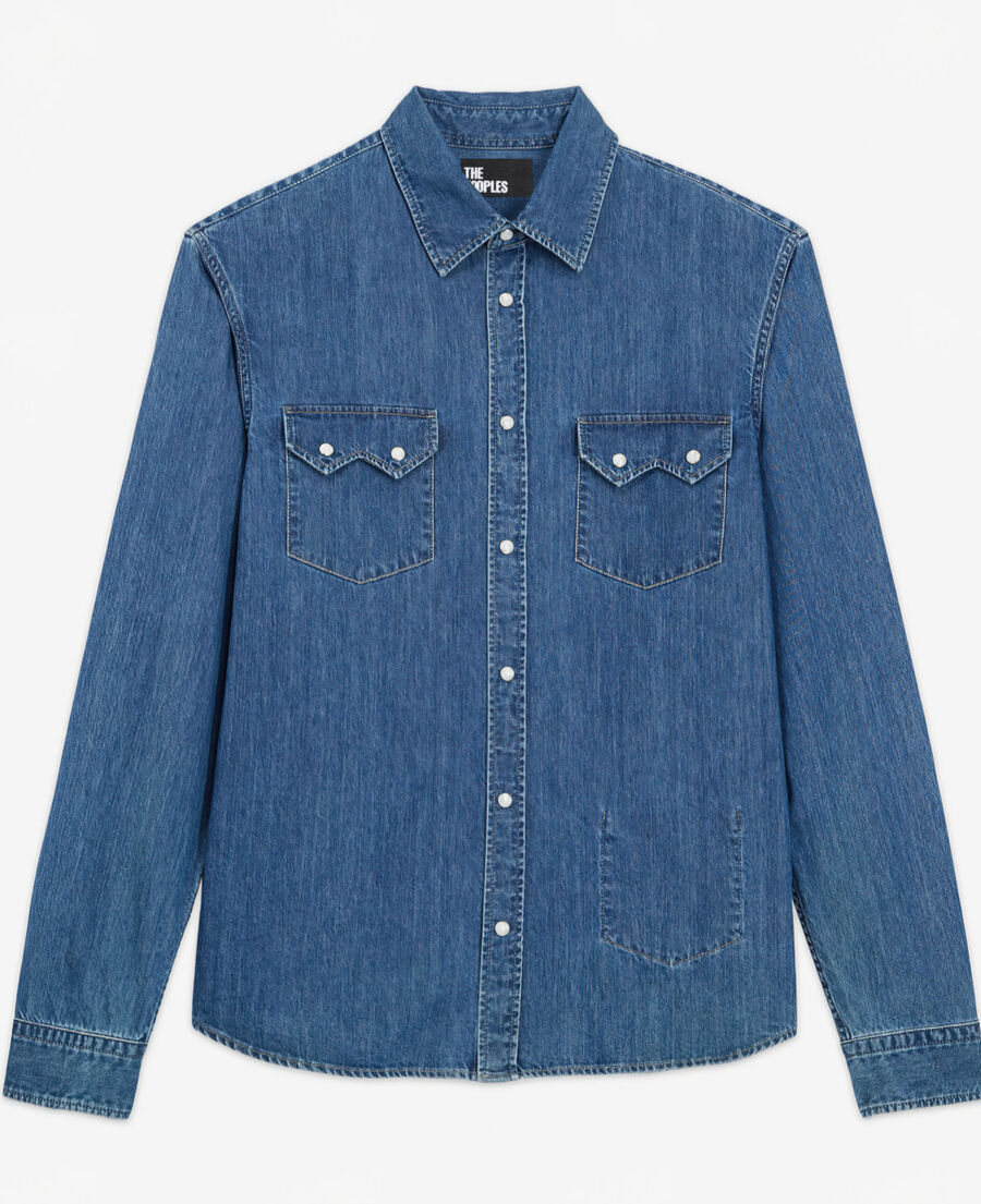 blue classic collar denim shirt
