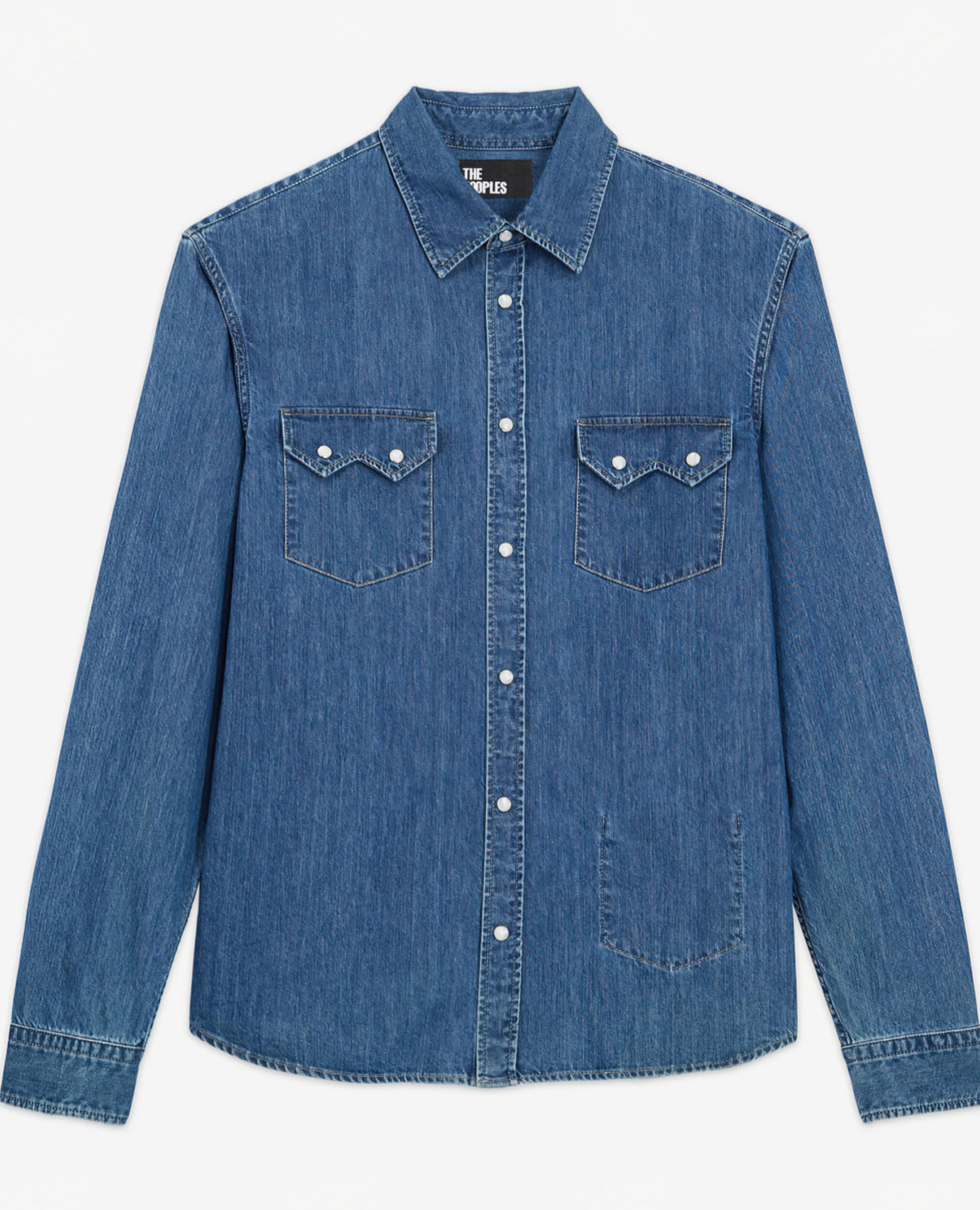 Blue classic collar denim shirt, BLUE DENIM, hi-res image number null