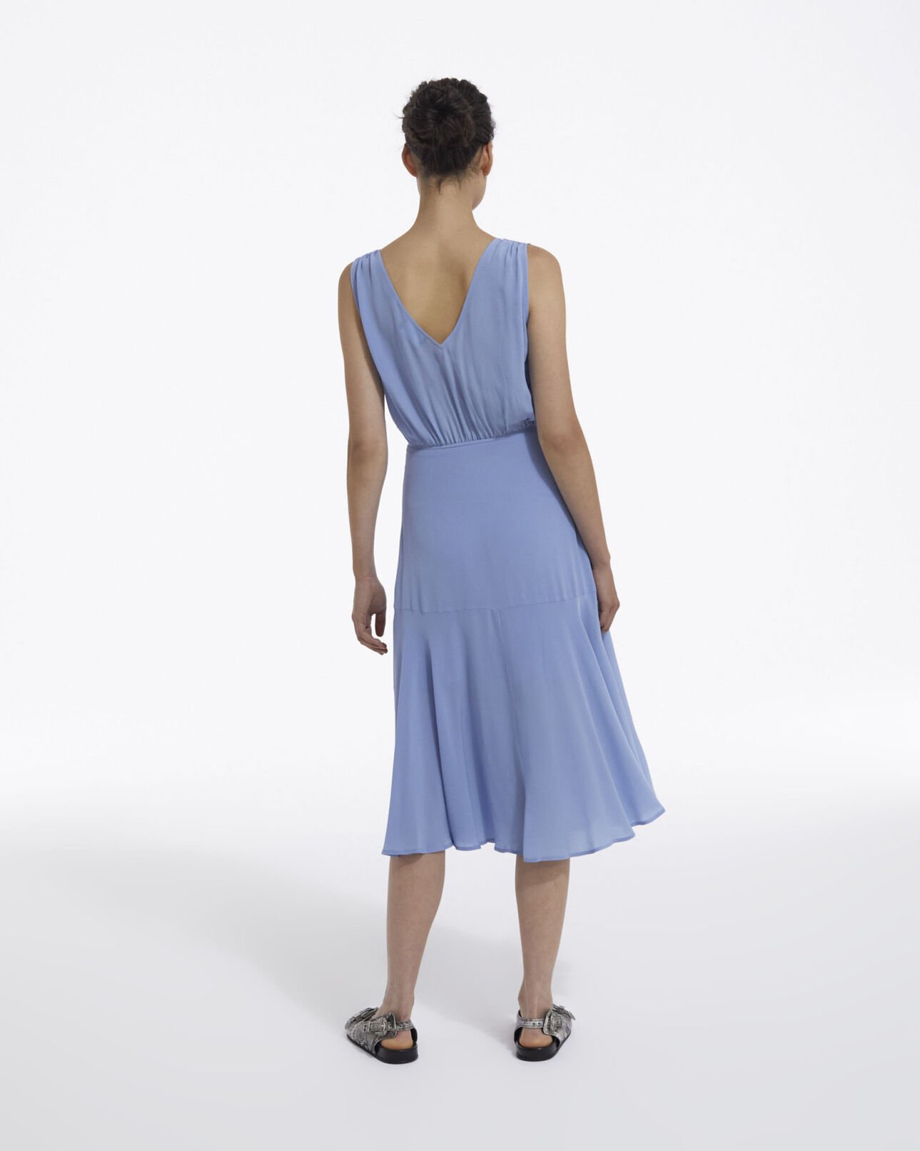 The Kooples WOMEN LIGHT BLUE sleeveless midi wrap dress