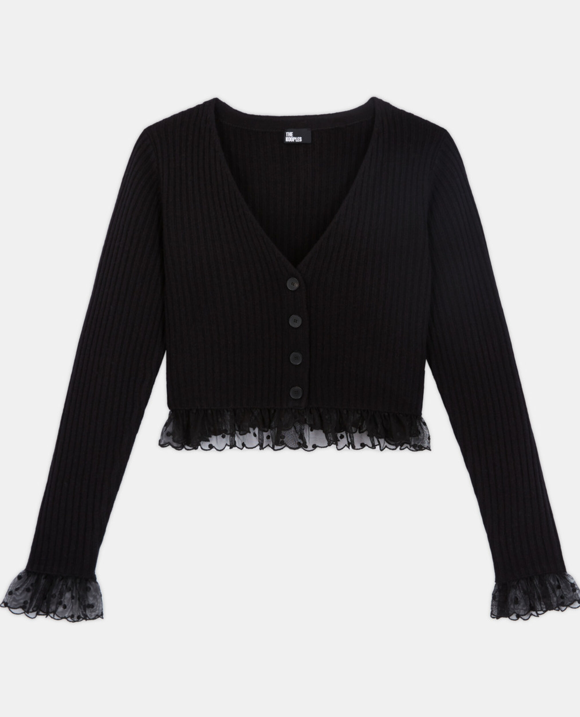 Fine black wool cardigan, BLACK, hi-res image number null