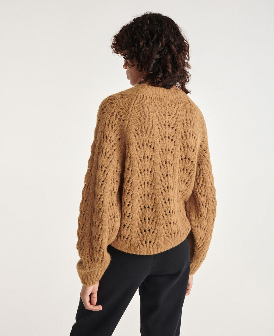 pull maille camel à manches bouffantes