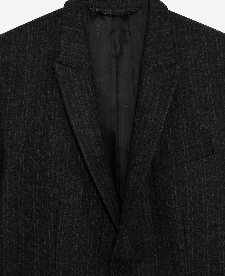 The Kooples H PEARL GREY dark grey pinstripe straight suit jacket