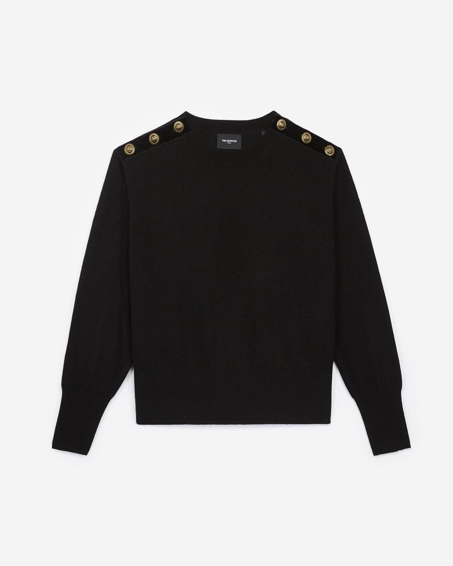 Black wool crew-neck sweater with pins, BLACK, hi-res image number null