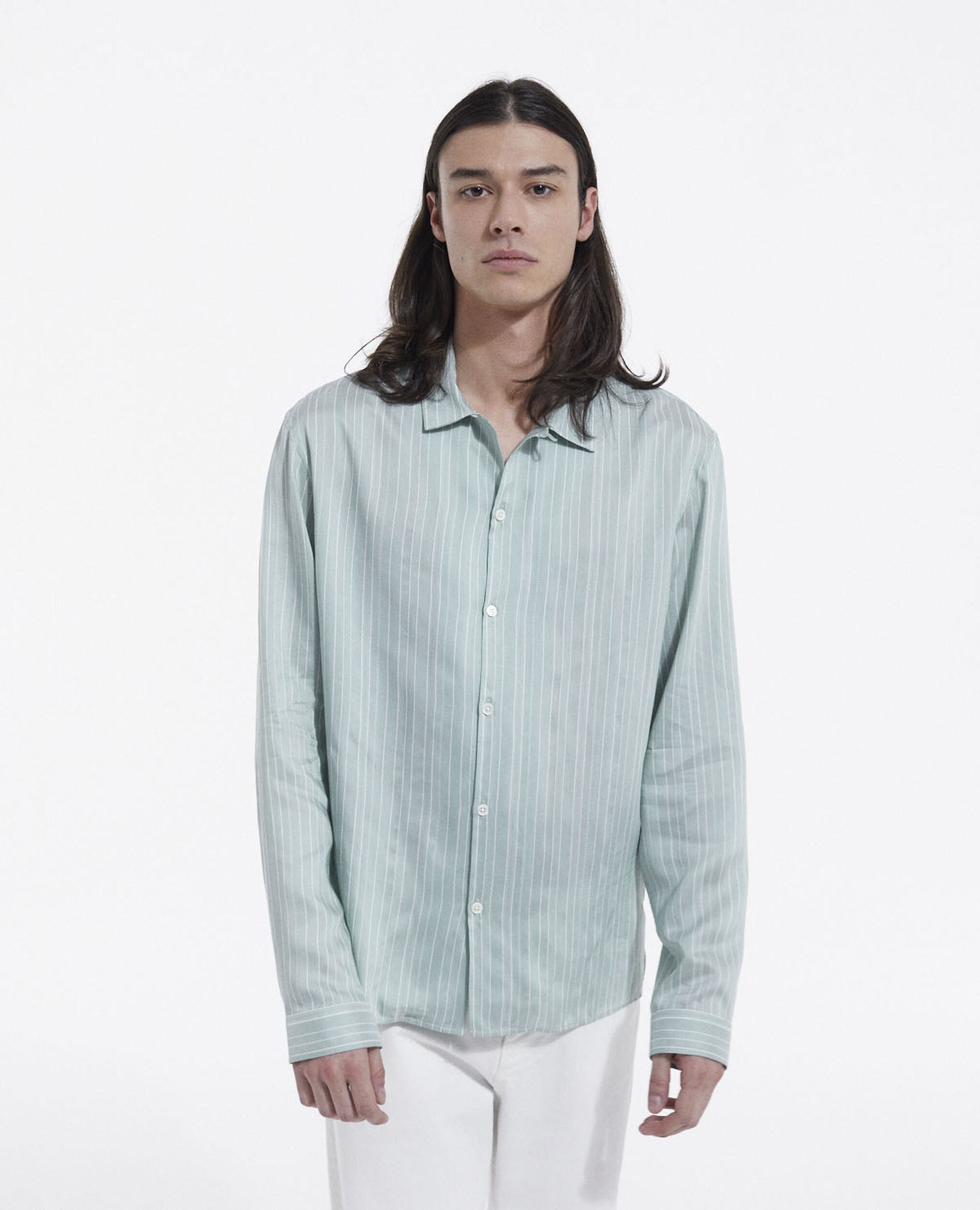 Flowing green - white shirt with Cuban collar, BLUE/GREEN, hi-res image number null
