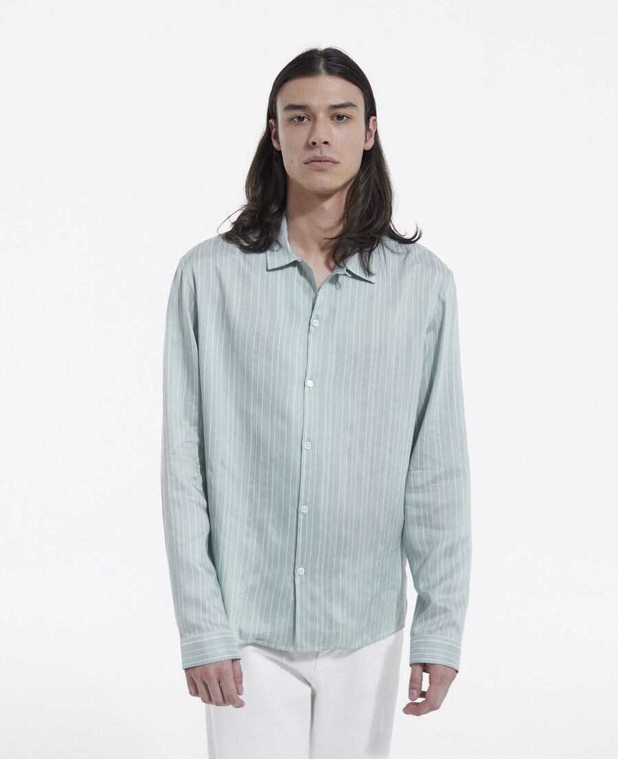 flowing green - white shirt with cuban collar