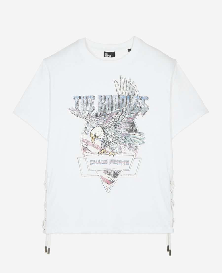 white t-shirt with lacing and eagle serigraphy