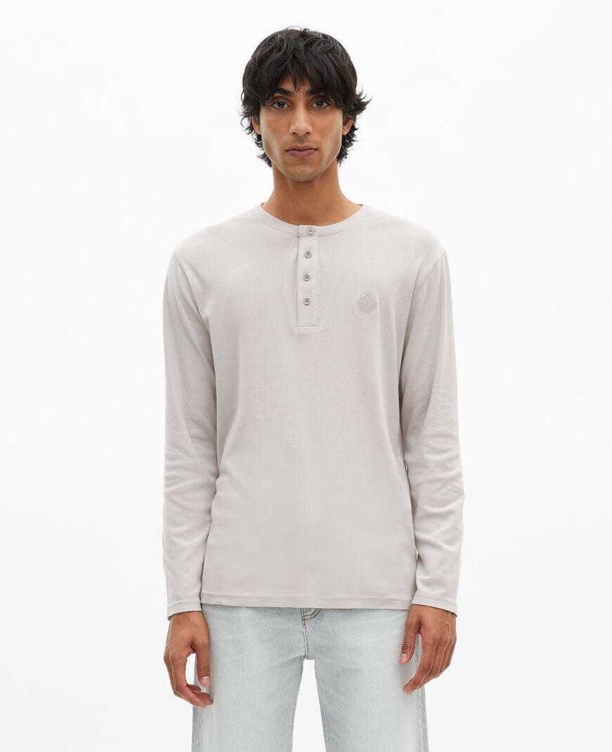 The Kooples HERREN LIGHT GREY langärmliges t-shirt mit grauem wappen