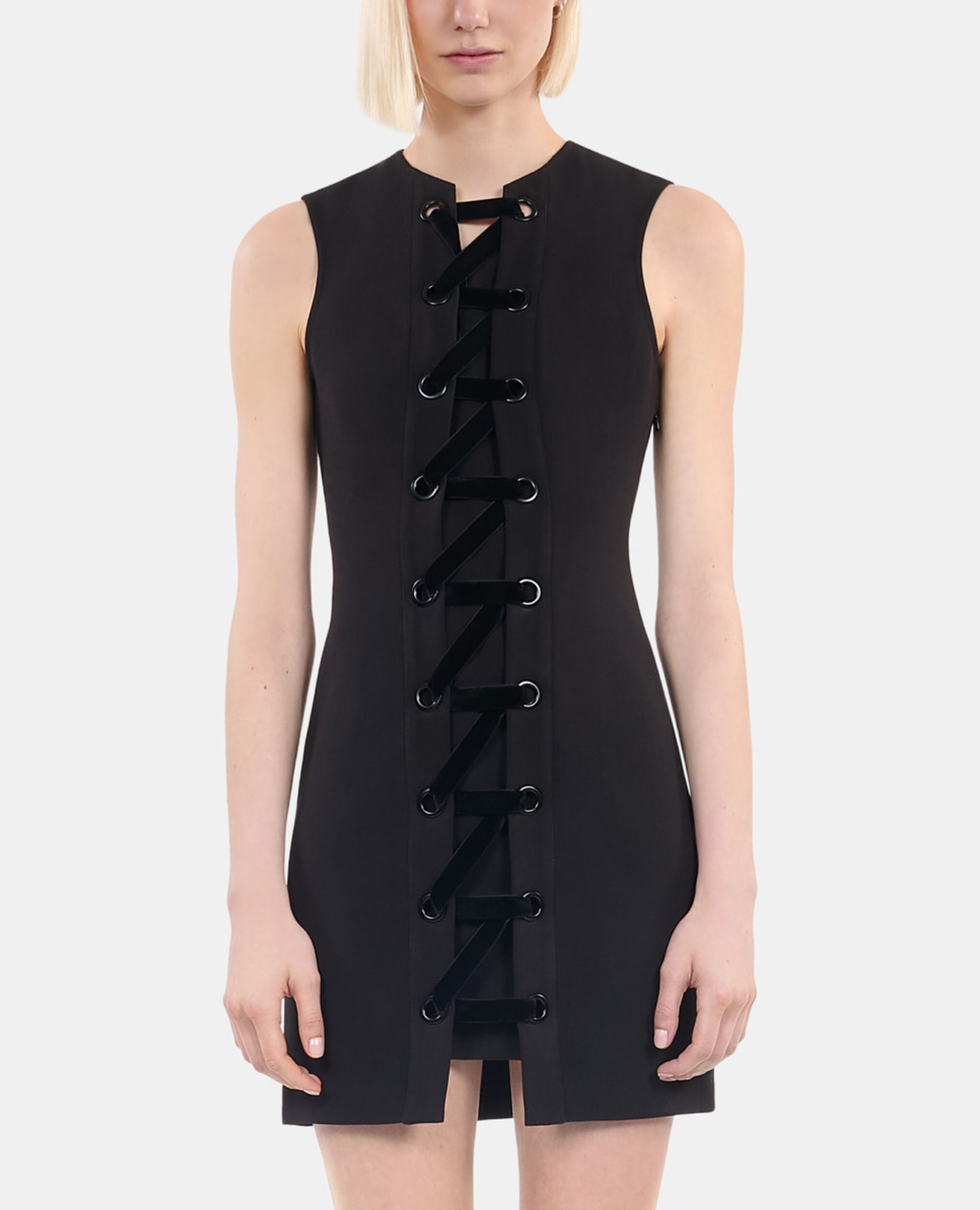 Robe courte avec laçage noire, BLACK, hi-res image number null