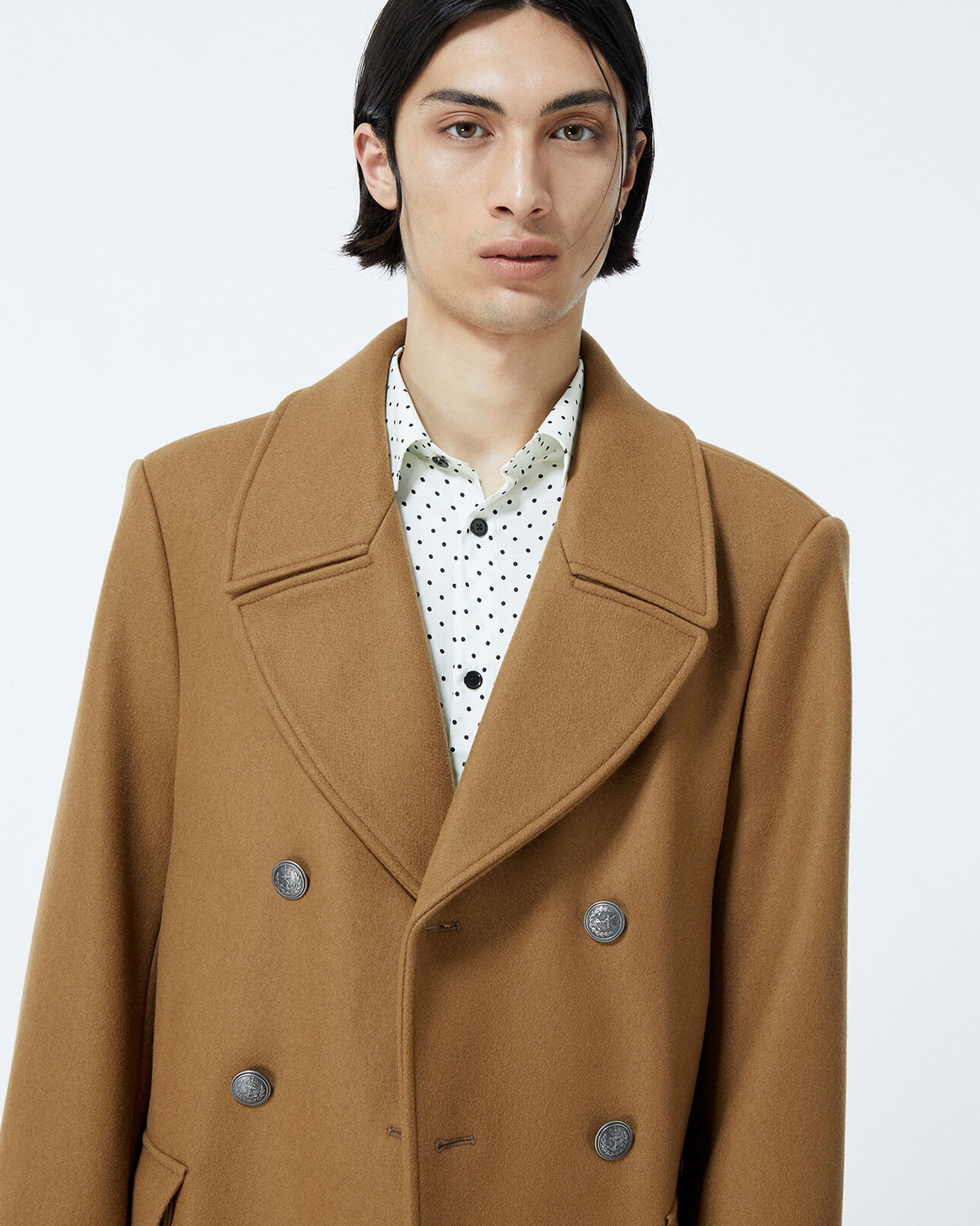 The Kooples MEN CAMEL double-breasted camel-colored coat in wool