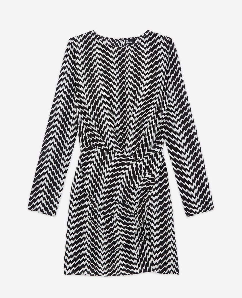 The Kooples FEMME BLACK WHITE robe courte imprimée zigzag noire et blanche