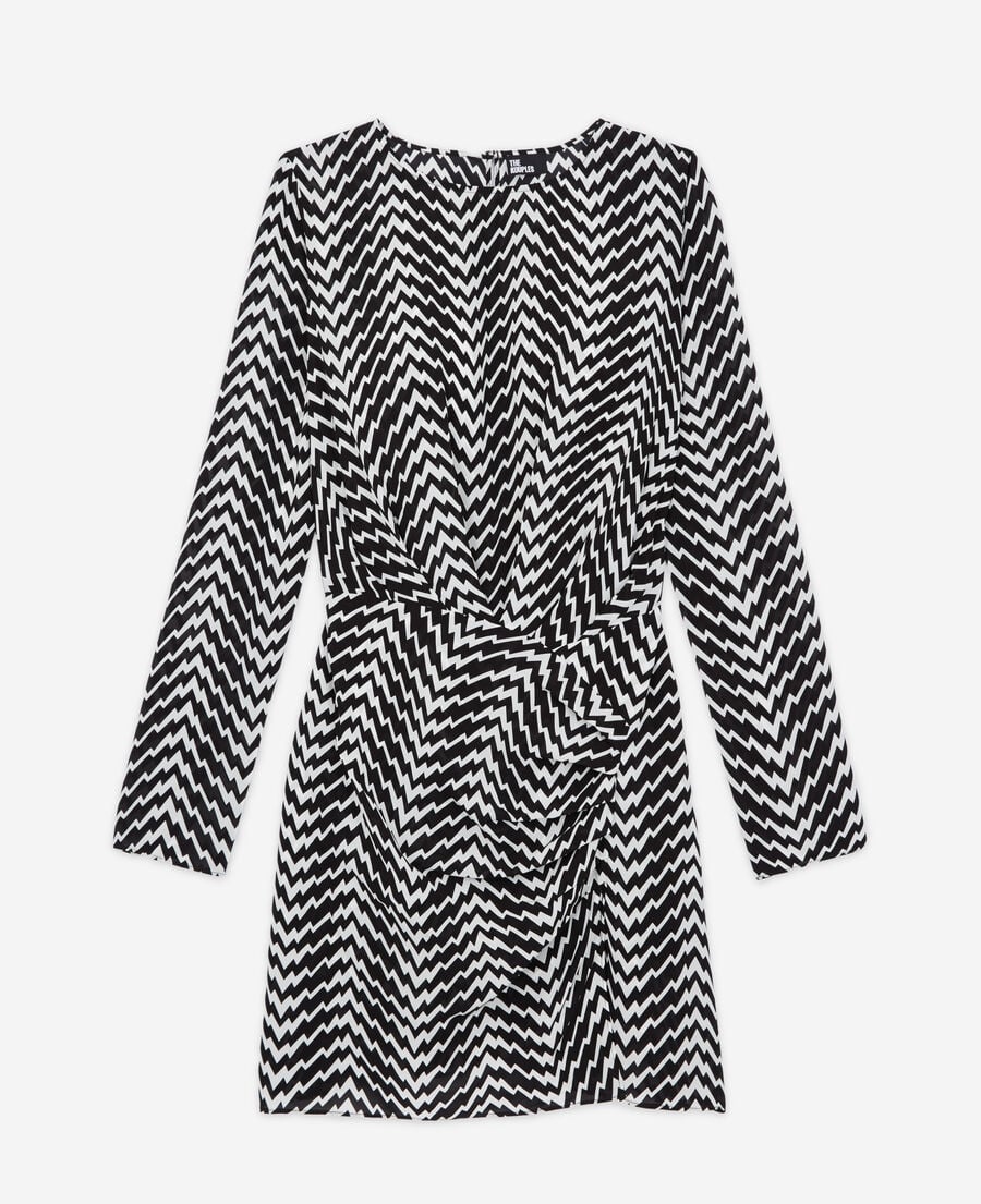 The Kooples FEMME BLACK WHITE robe courte imprimée zigzag noire et blanche