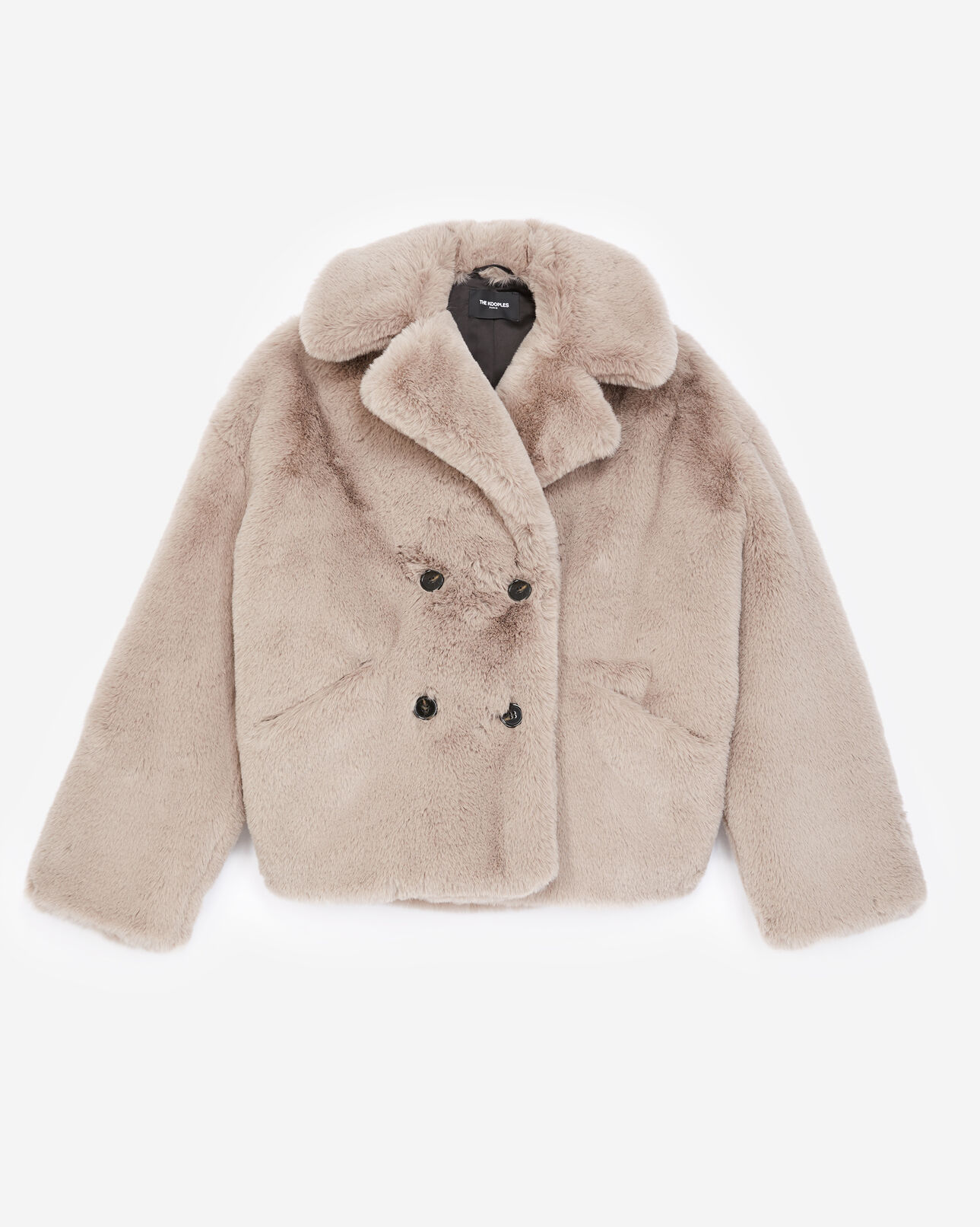 The Kooples FEMME GREY manteau fausse fourrure gris court