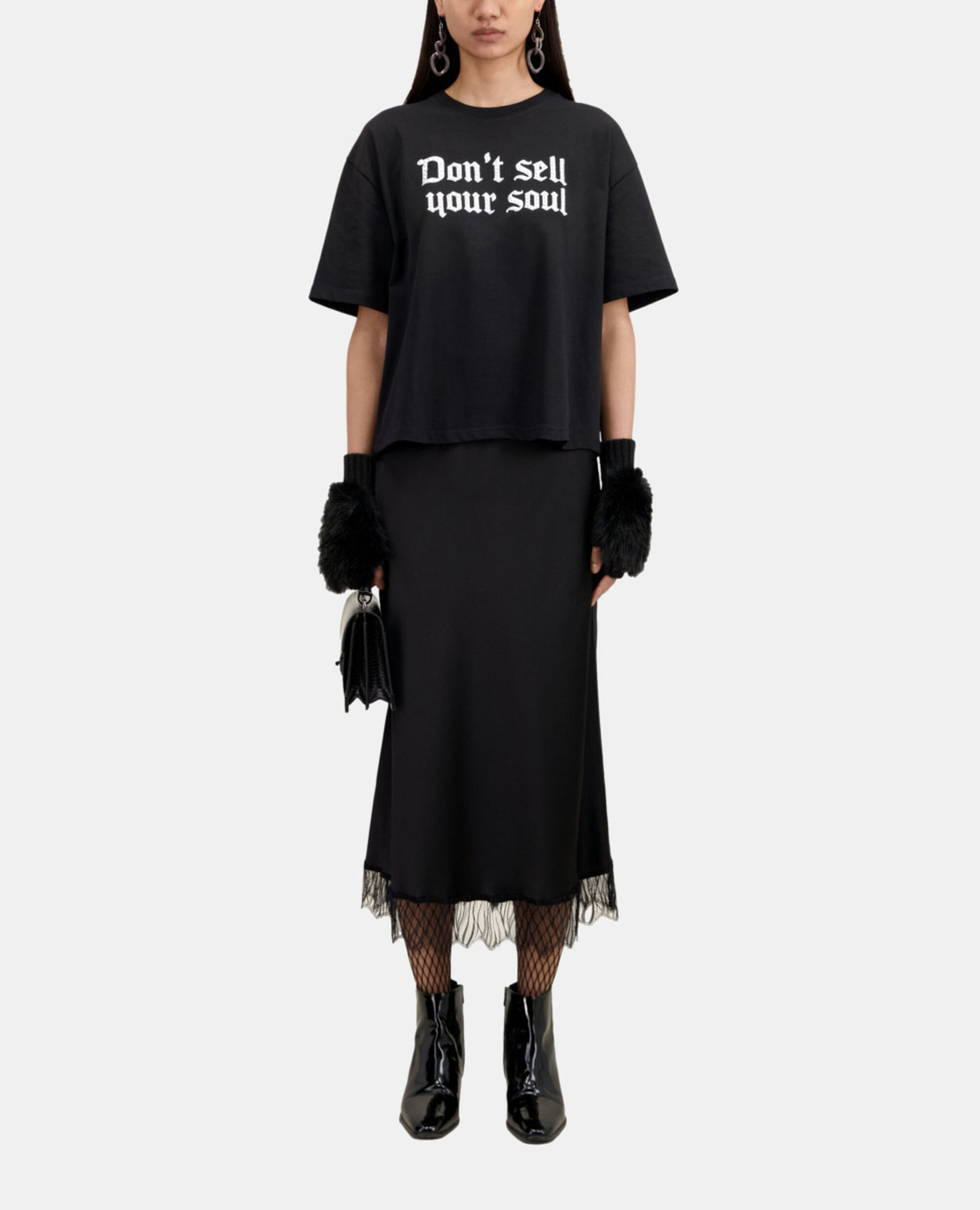Schwarzes T-Shirt mit Siebdruck, BLACK, hi-res image number null