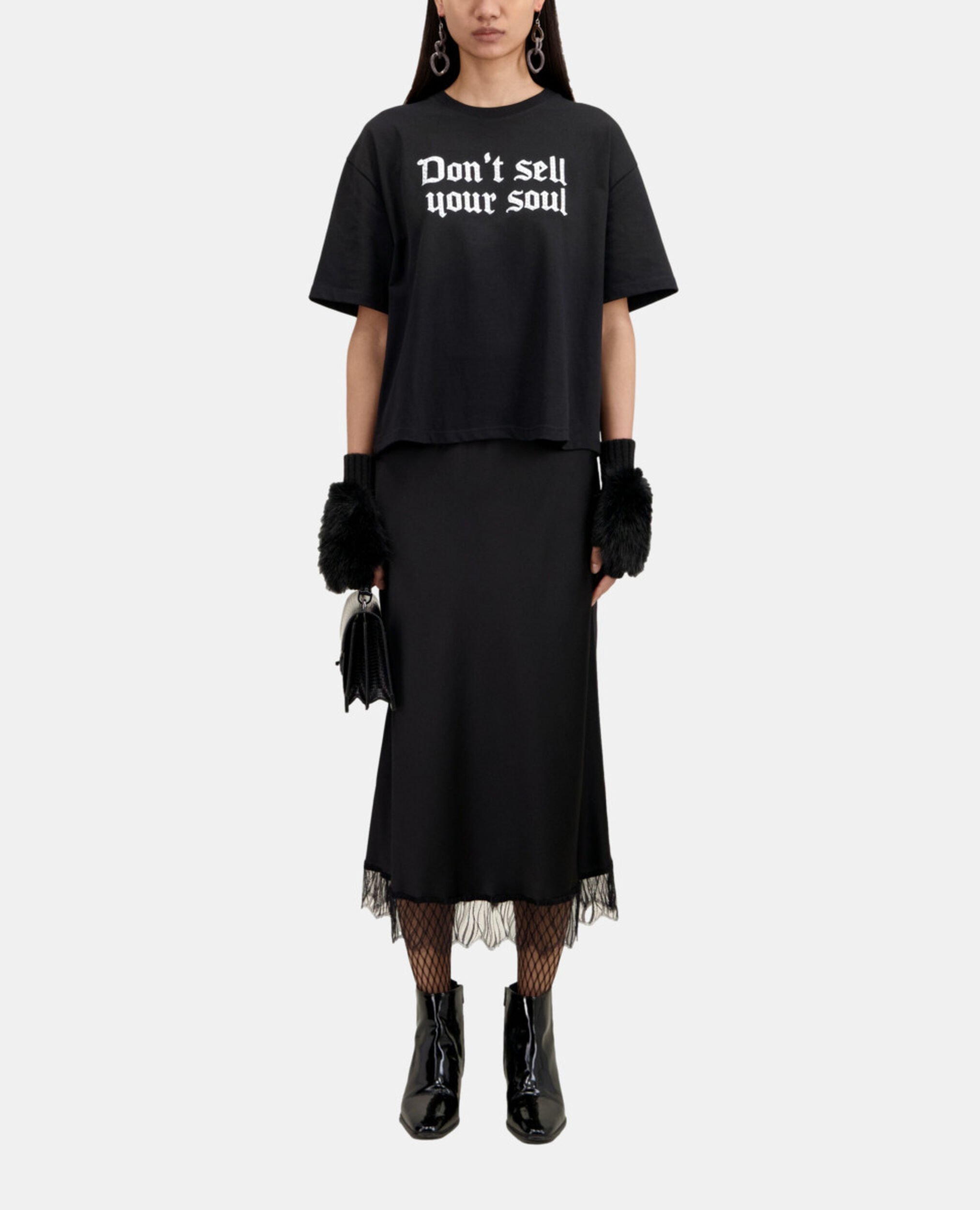 Schwarzes T-Shirt mit Siebdruck, BLACK, hi-res image number null