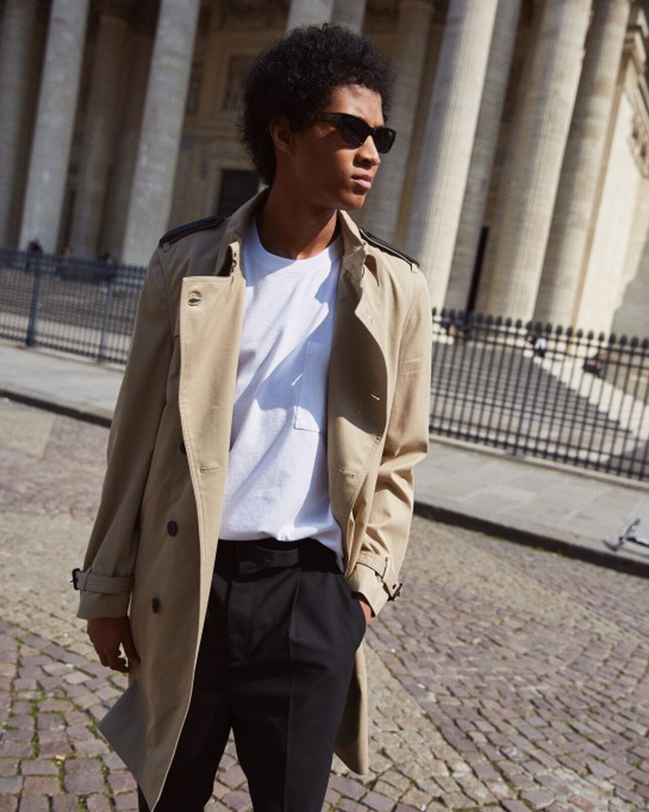 The Kooples HOMME BEIGE trench beige long détails cuir