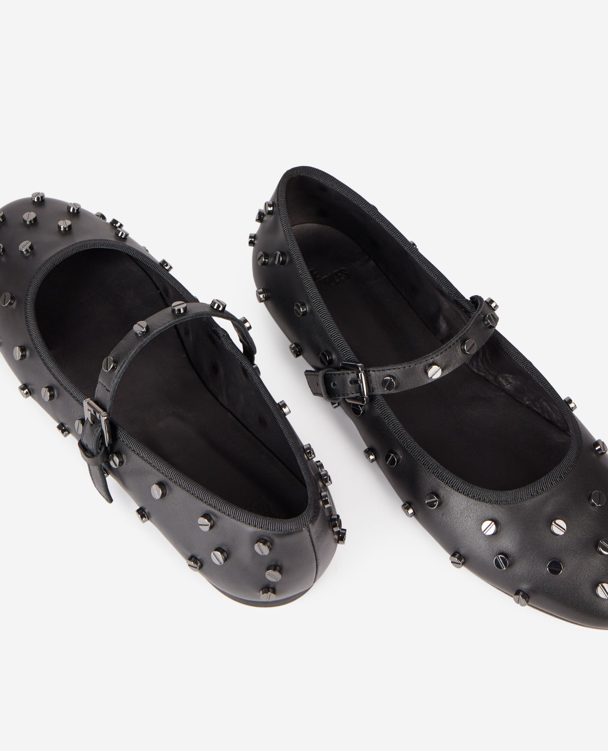 Black leather ballerinas with studs, BLACK, hi-res image number null