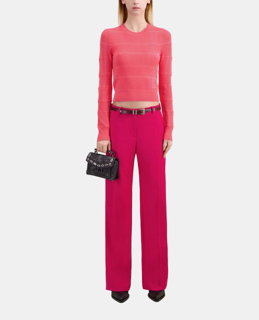 The Kooples FEMME RETRO PINK pull en maille ajourée fuchsia