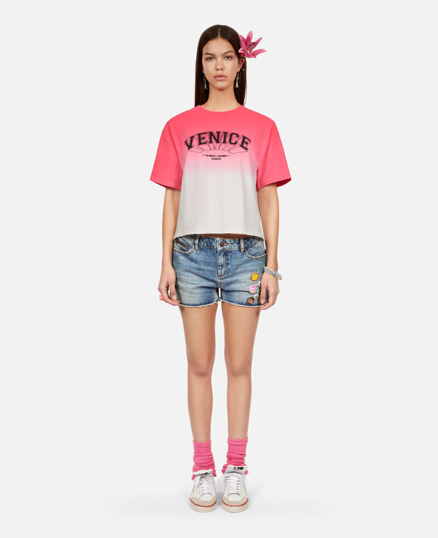 t-shirt rose dégradé avec sérigraphie venice