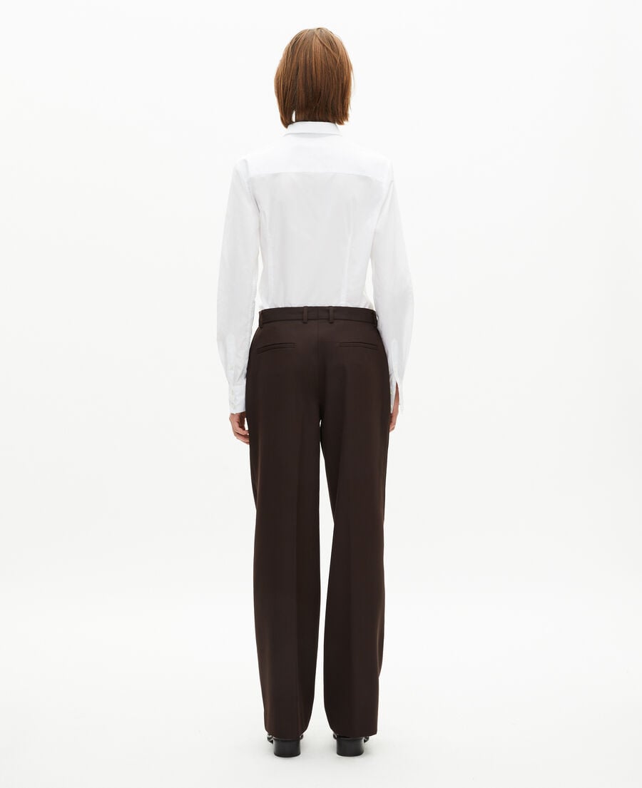 The Kooples FEMME BROWN pantalon tailleur large en laine mélangée marron