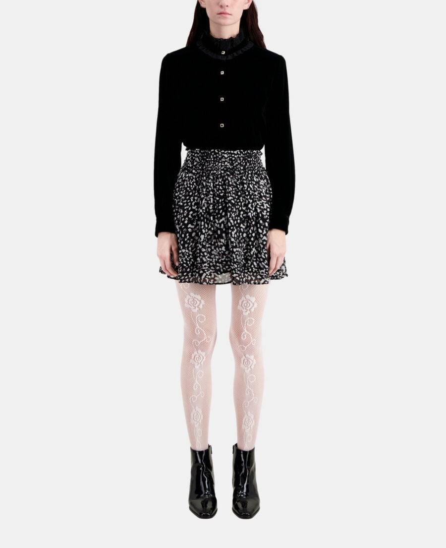 The Kooples FEMME BLACK WHITE jupe courte imprim&eacute;e avec smocks