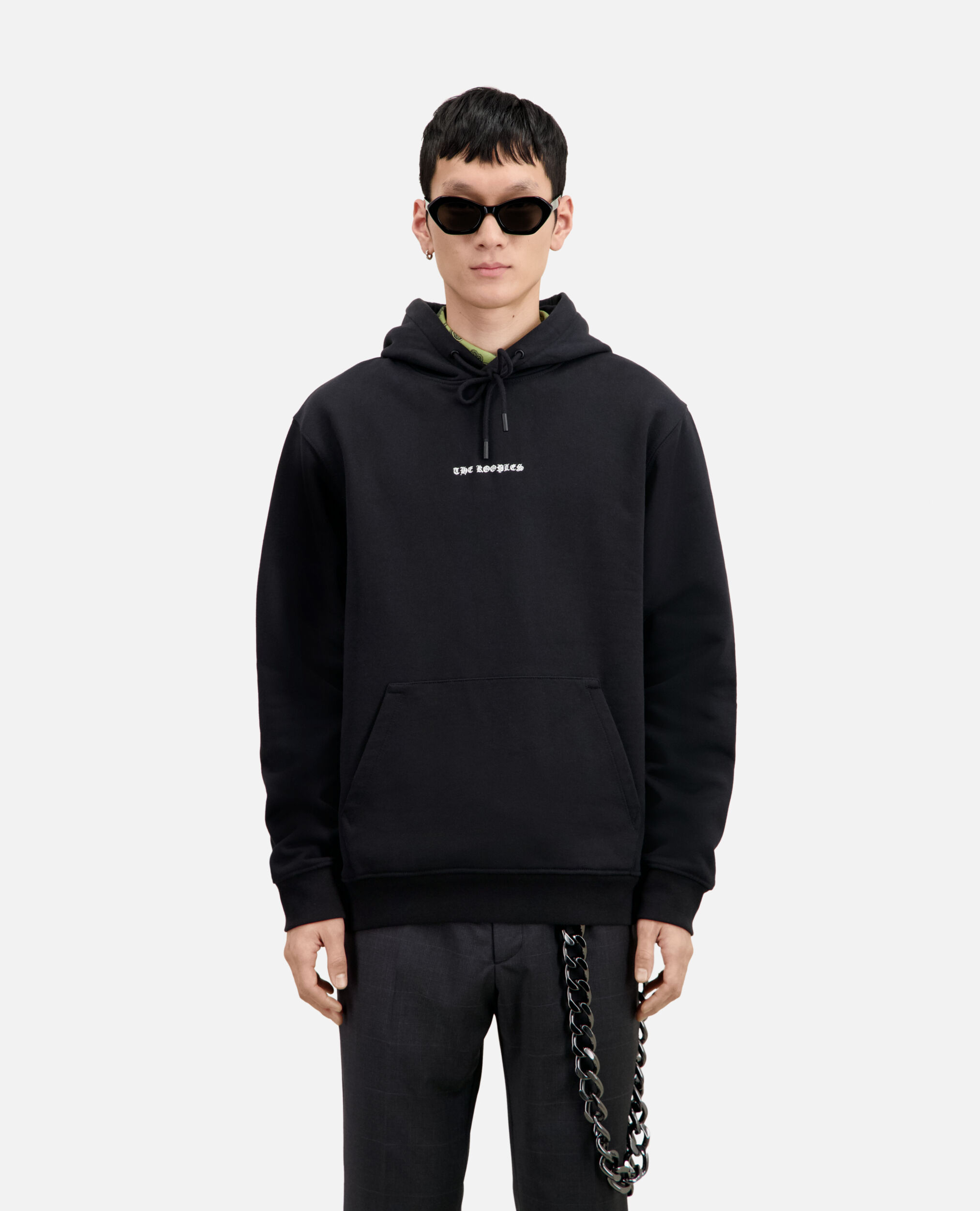 Schwarzes Kapuzensweatshirt mit Siebdruck, BLACK, hi-res image number null