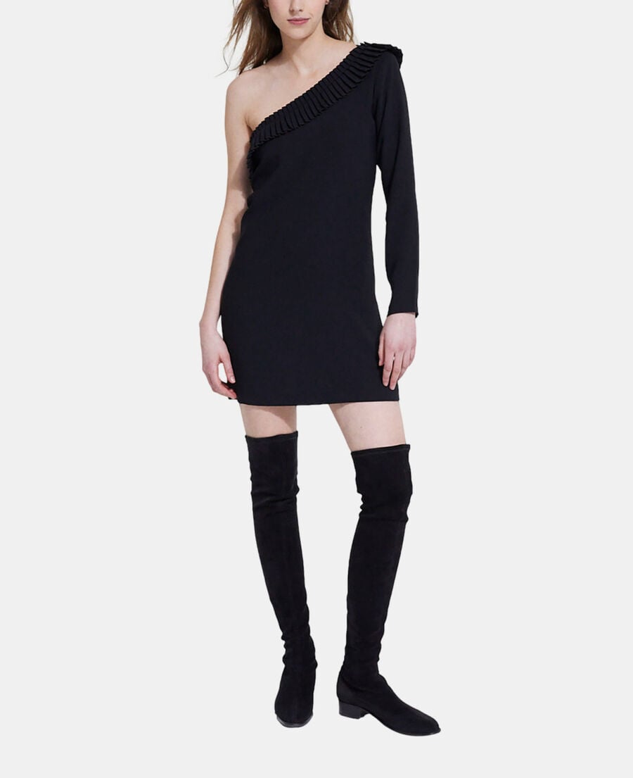 The Kooples WOMEN BLACK one shoulder short black dress