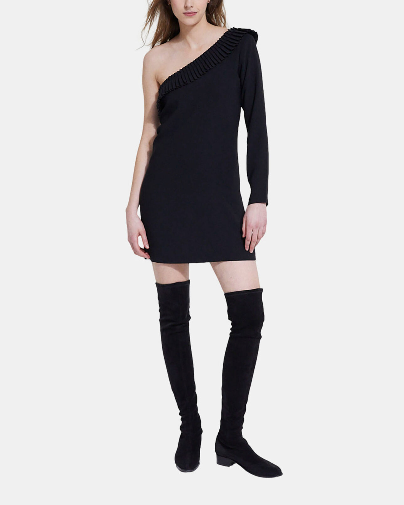 The Kooples WOMEN BLACK one shoulder short black dress