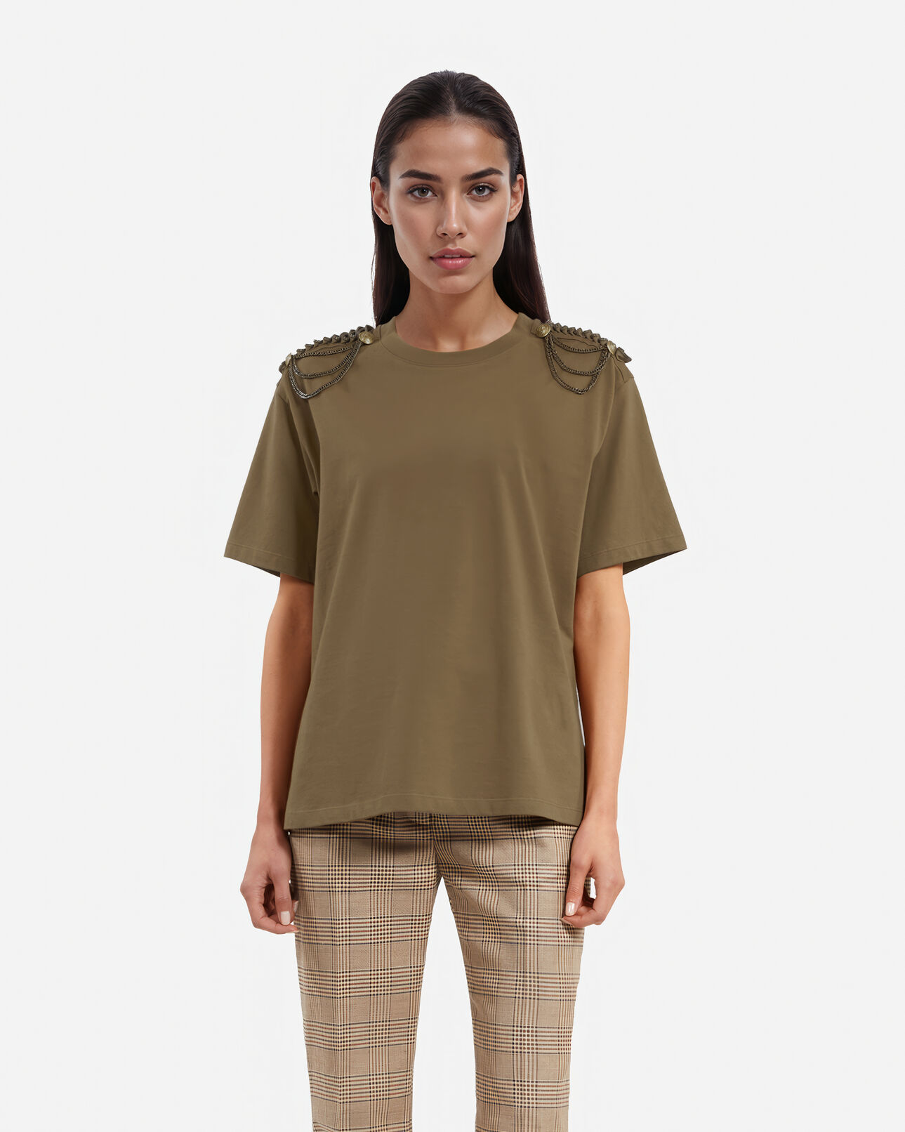 The Kooples FEMME KAKI t-shirt avec chaînes kaki