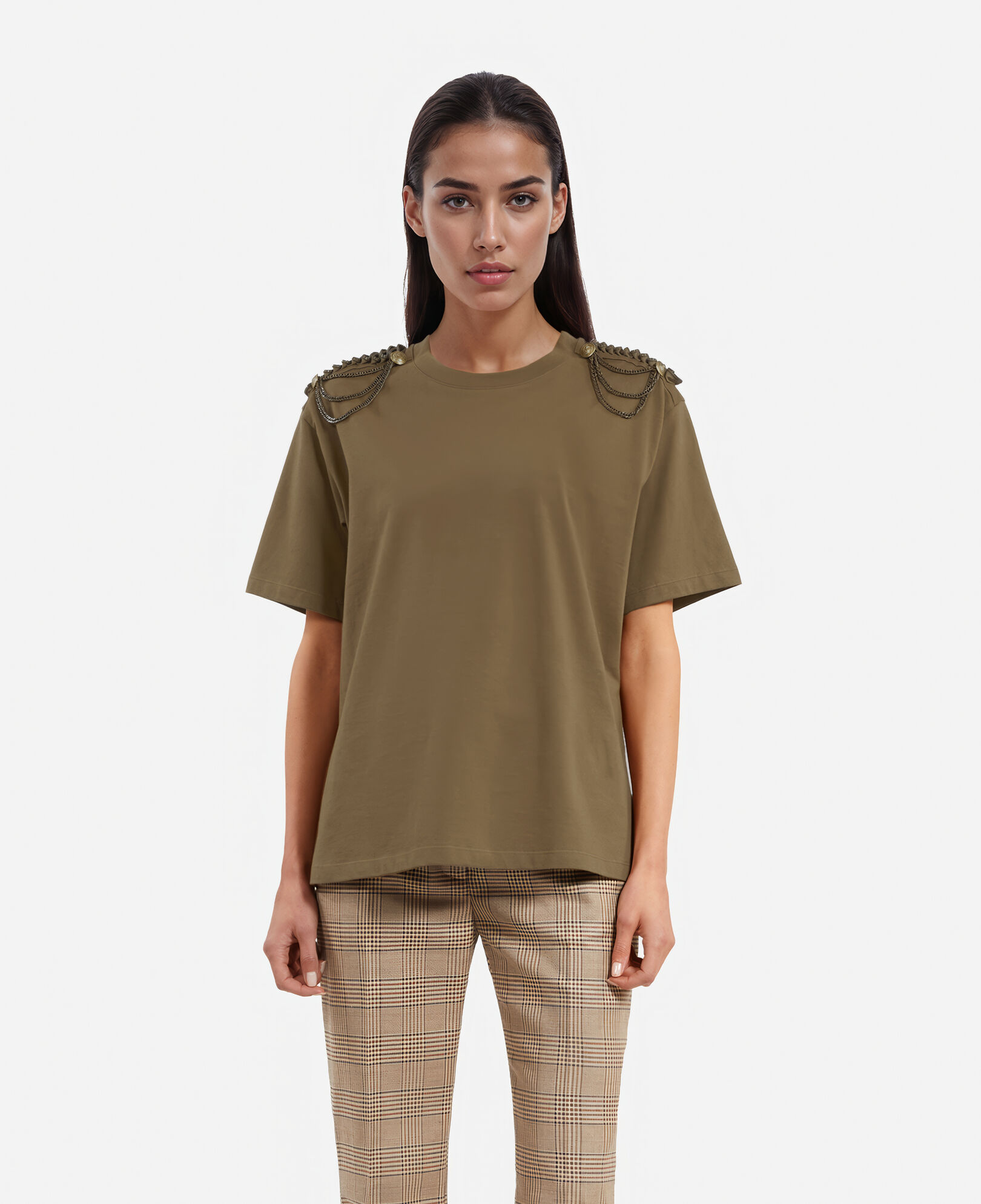 The Kooples FEMME KAKI t-shirt avec chaînes kaki