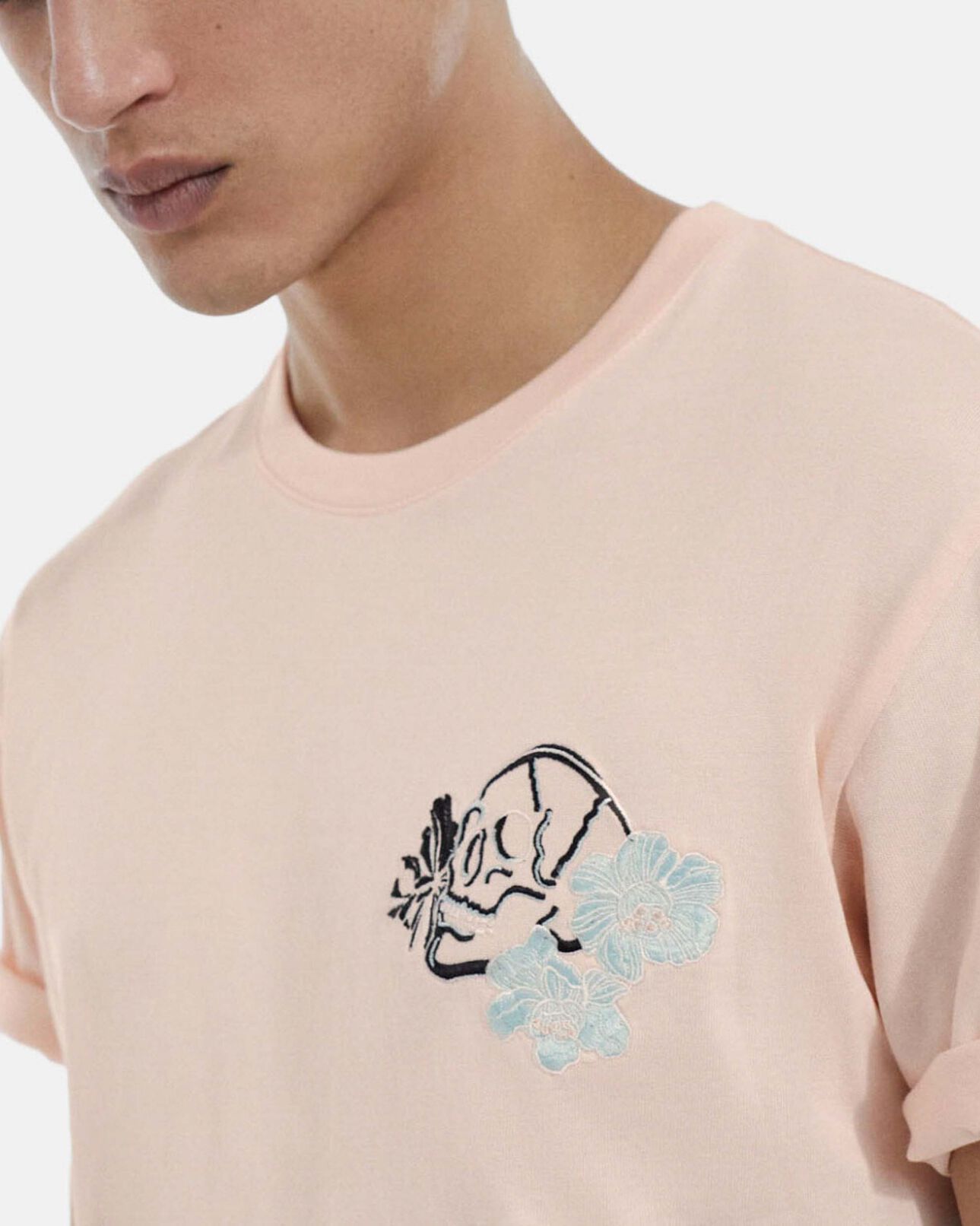 The Kooples MEN PINK pink printed t-shirt with skull and flowers