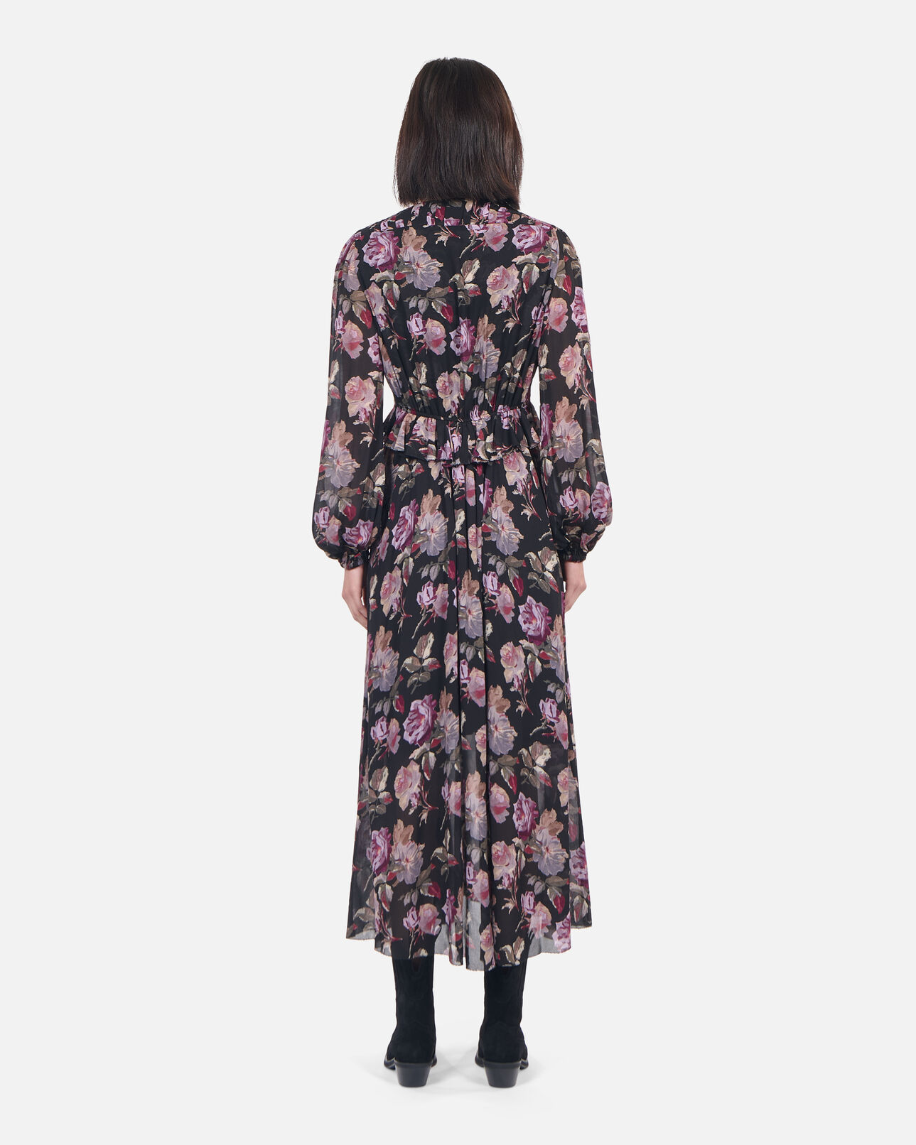 The Kooples WOMEN BLACK / PURPLE black long floral print dress