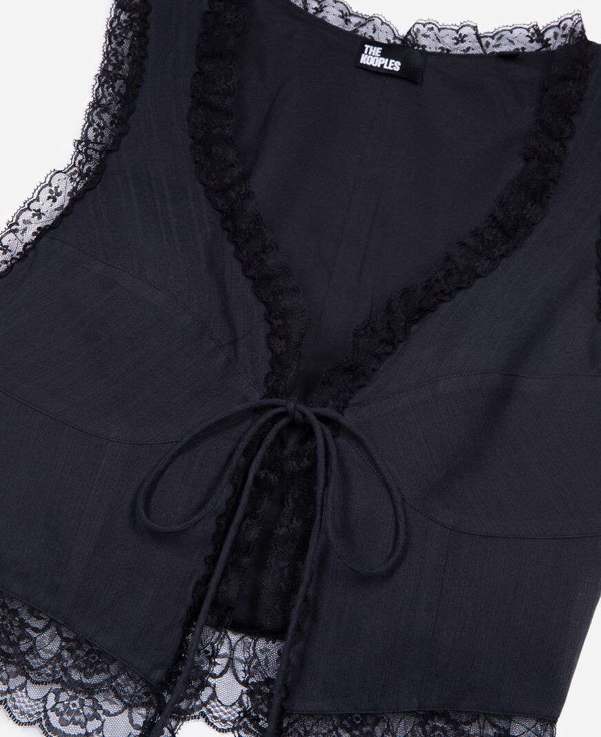 The Kooples FEMME BLACK top avec laçage et dentelle noir