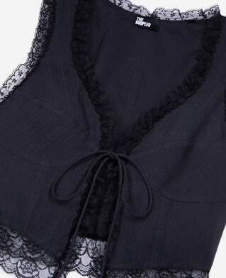 The Kooples FEMME BLACK top avec laçage et dentelle noir