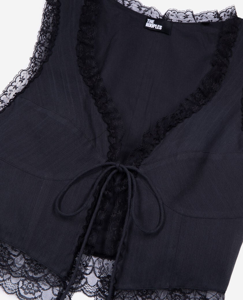 The Kooples FEMME BLACK top avec laçage et dentelle noir