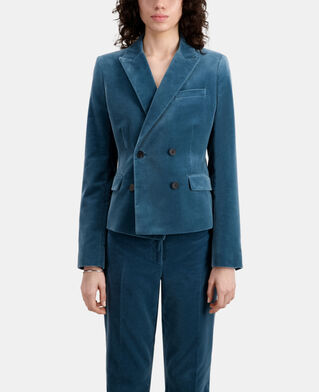 The Kooples FEMME BLUE PETROL veste tailleur bleue courte en velours