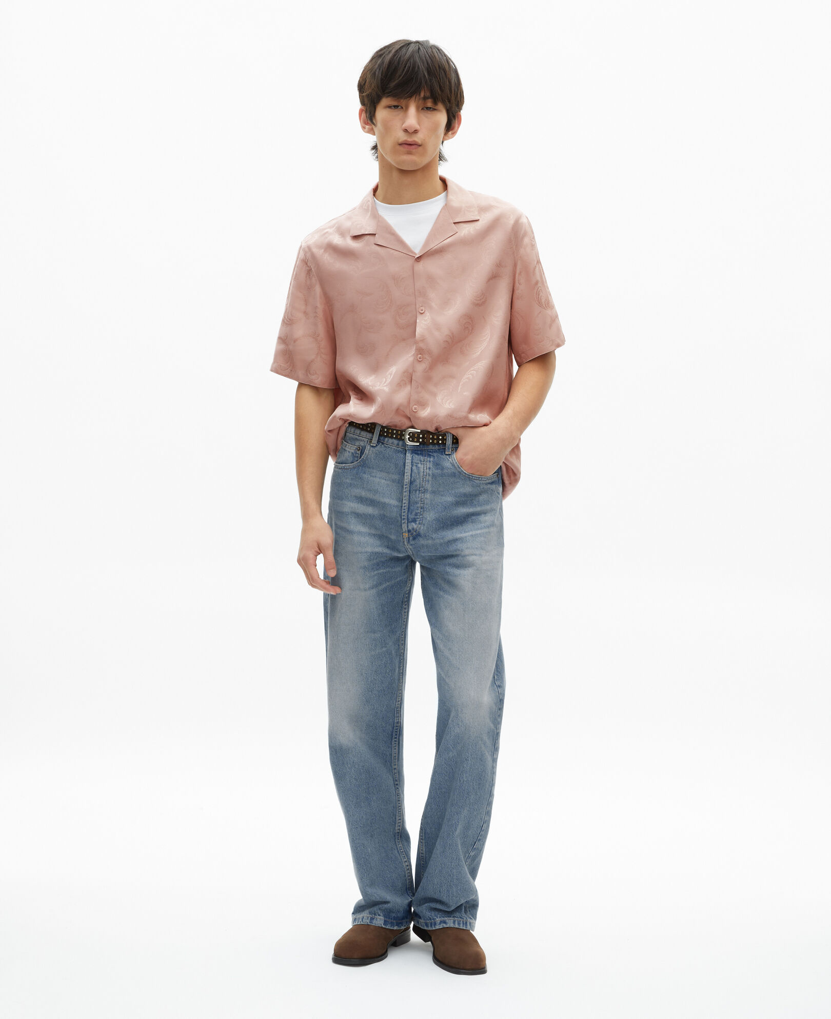 The Kooples MEN LILA short-sleeved pink jacquard shirt