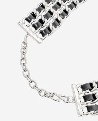 The Kooples F BLACK SILVER necklace with leather and silver chains