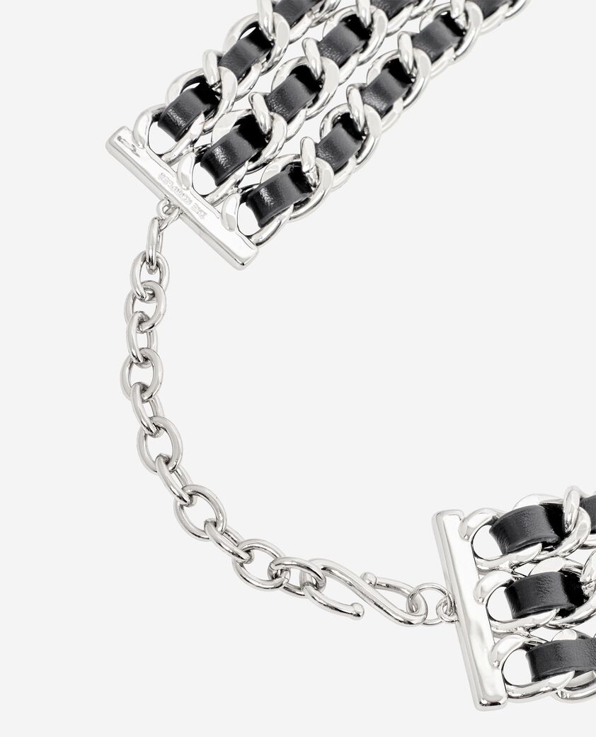The Kooples DAMEN BLACK SILVER halsband mit leder und silbernen ketten