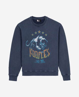 The Kooples MEN WASHED NAVY sweatshirt with navy blue logo screen print