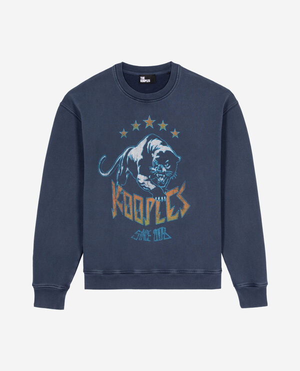 The Kooples HOMME WASHED NAVY sweatshirt avec sérigraphie logo bleu marine