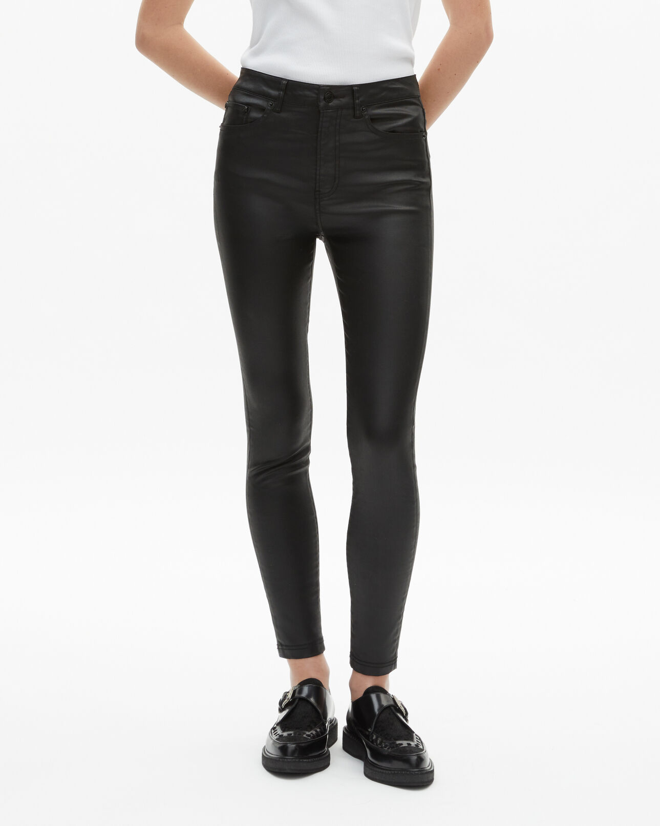 The Kooples WOMEN BLACK black leather-effect slim jeans