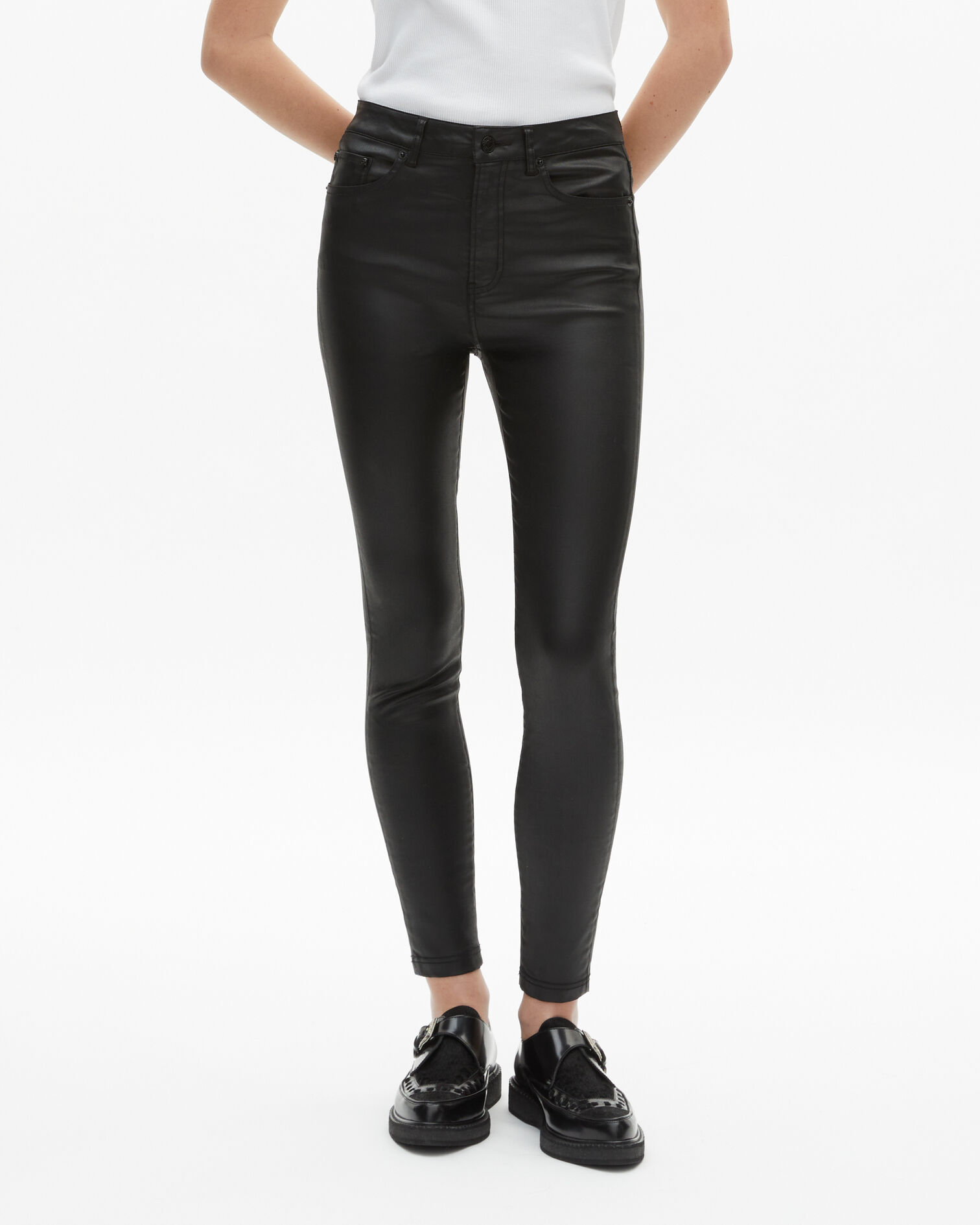Black leather-effect slim jeans, BLACK, hi-res image number null