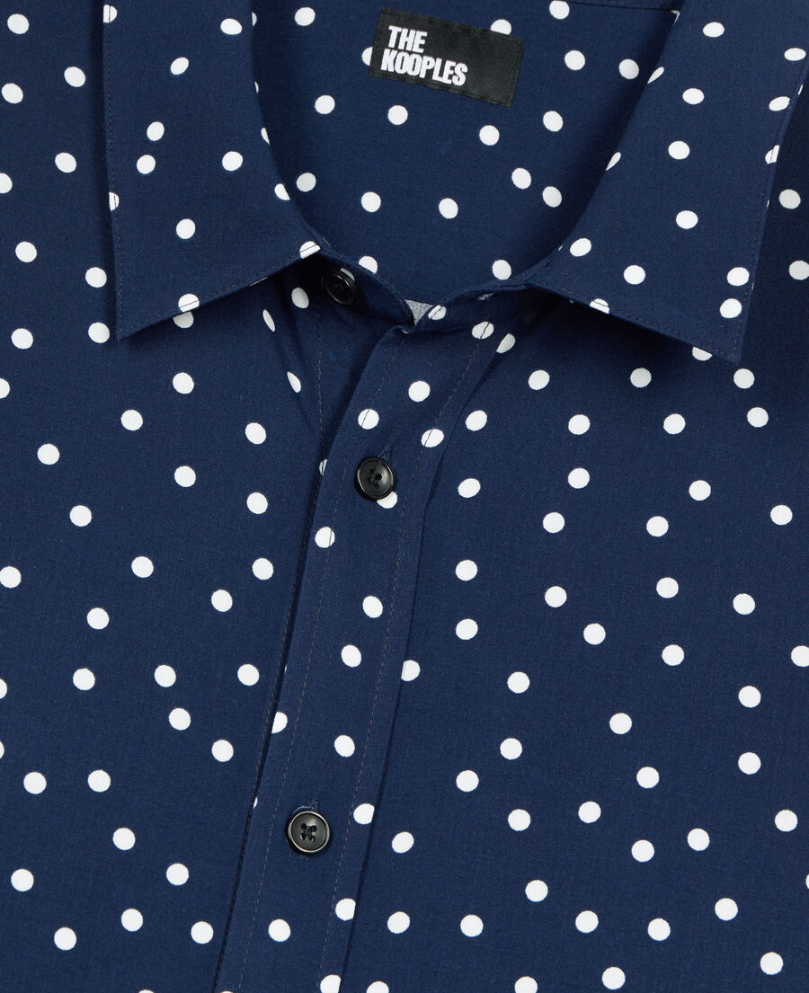 The Kooples H DARK NAVY-ECRU blue and white polka dot print shirt