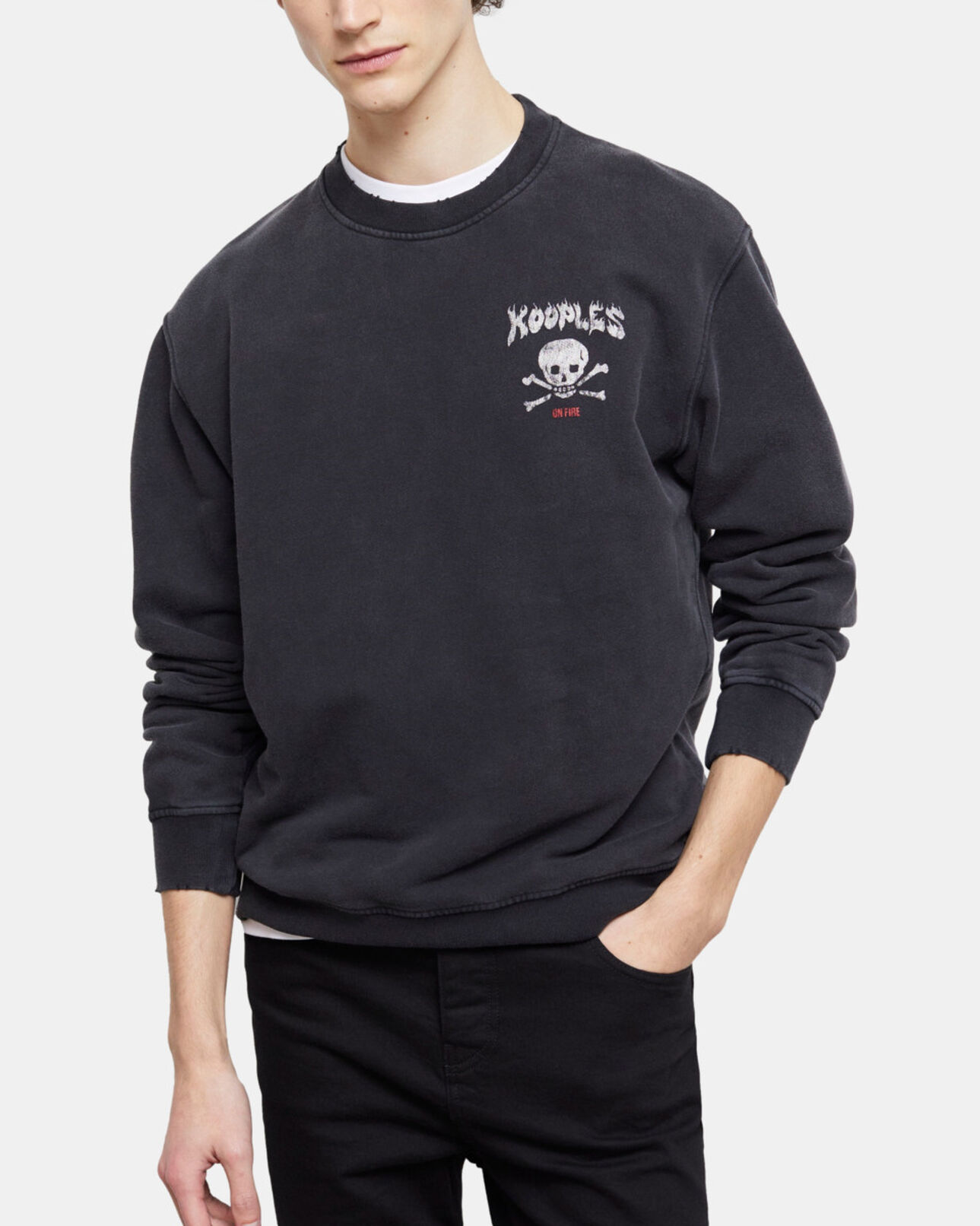 The Kooples HOMBRE BLACK WASHED sudadera serigrafiada negra