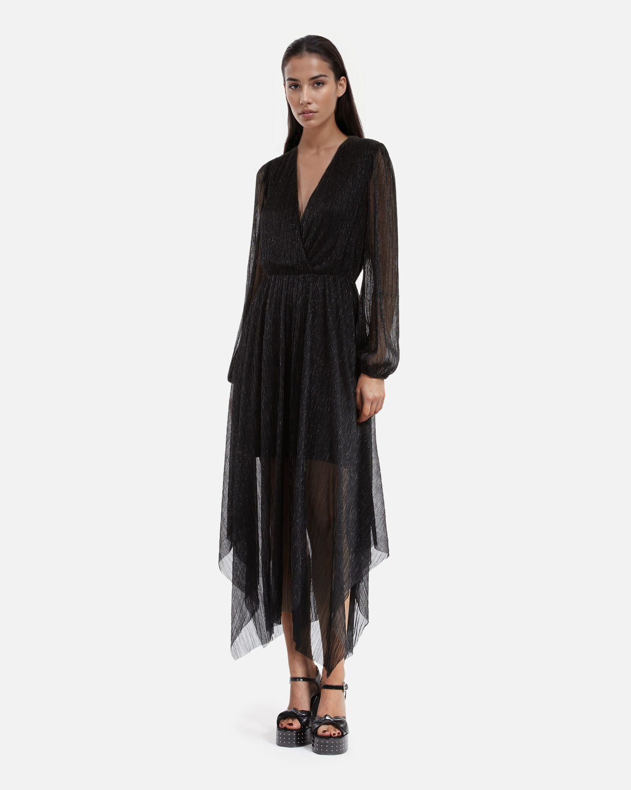 The Kooples DAMEN BLACK langes plissiertes kleid schwarz